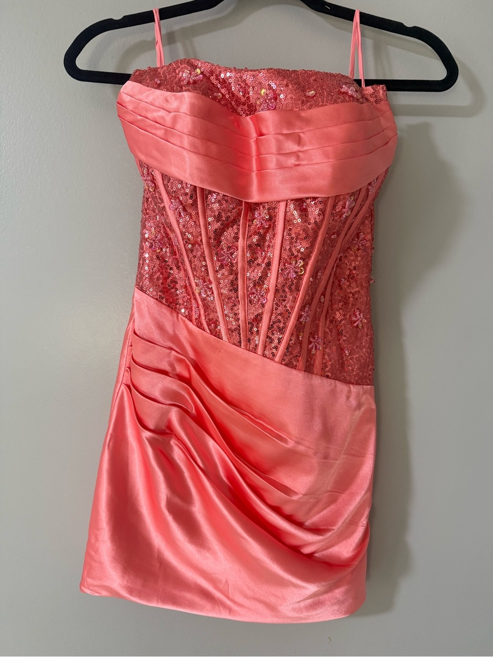 Strapless Fitted Ruched Homecoming Dress with Embellished Corset
